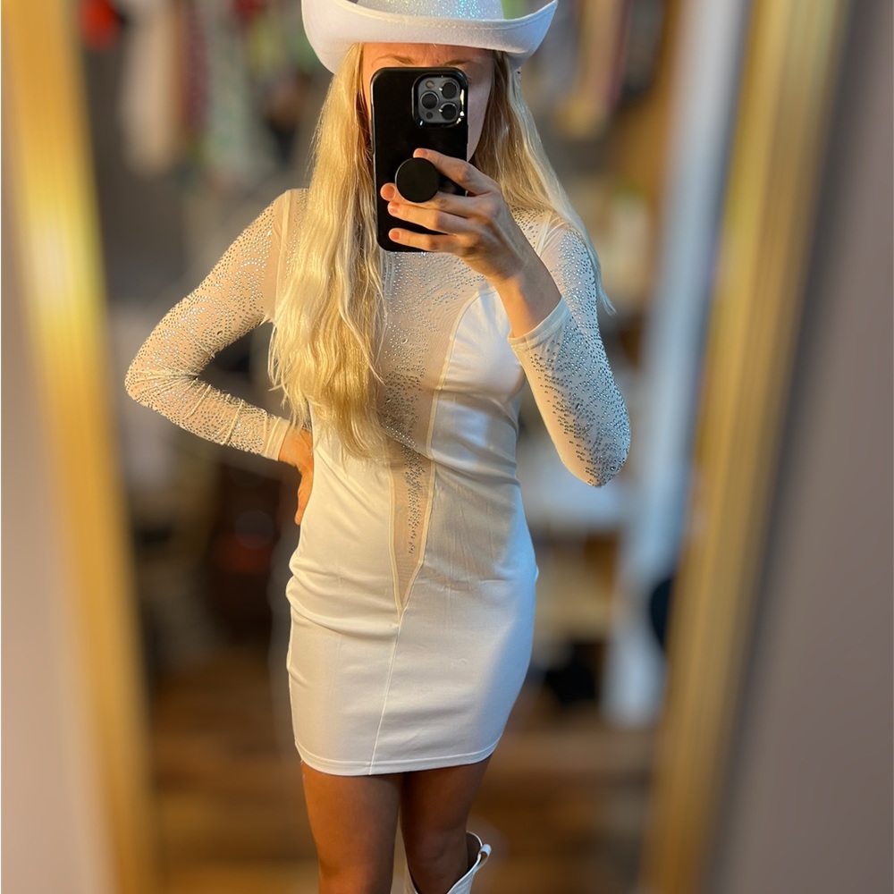 Western Rhinestone Mesh Mini Bodycon Dress